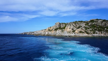 Traces in the Tyrrhenian Sea. The Bay of the town Santa Teresa Gallura, Sardinia