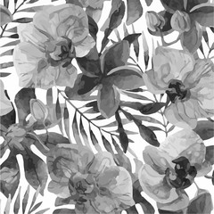 Watercolor floral seamless pattern - Illustration Flower, Watercolor painting, Tropical climate, Orchid, Spring