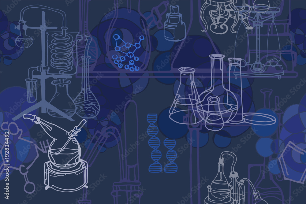 Wall mural vector seamless pattern with sketch elements related to science or education. physics or chemistry a