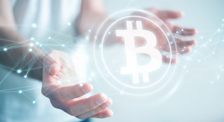 Businessman using bitcoins cryptocurrency 3D rendering