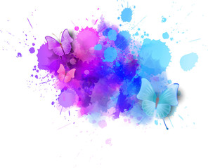 Watercolored background with butterflies