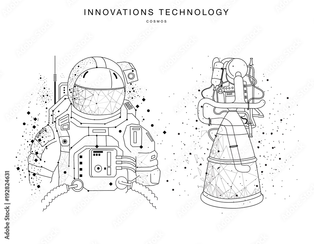 Poster future technologies in cosmos operations, automatics robot systems and innovations industry from awe