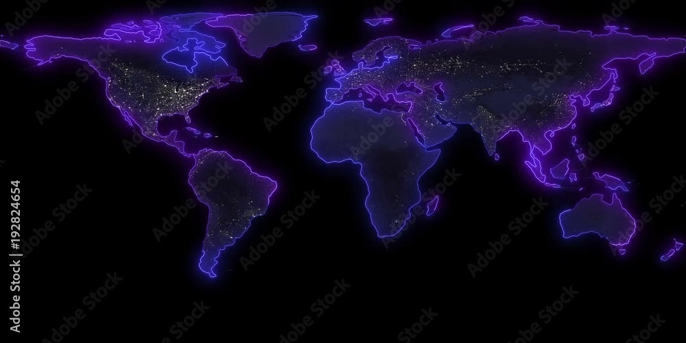 Poster dynamic mapping of the contours of the world map. light lines around the continents. video is looped