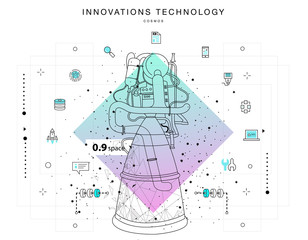Future technologies in cosmos operations, automatics robot systems and innovations industry from awesome internet developments. Made in really geometry style with linear pictogram of future design