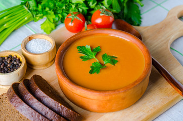 Tomato soup prepared in traditional italian style