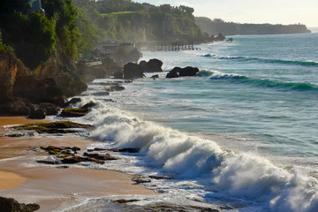 Waves on the beach, ocean, sunset