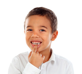 Latin child showing his new teeth