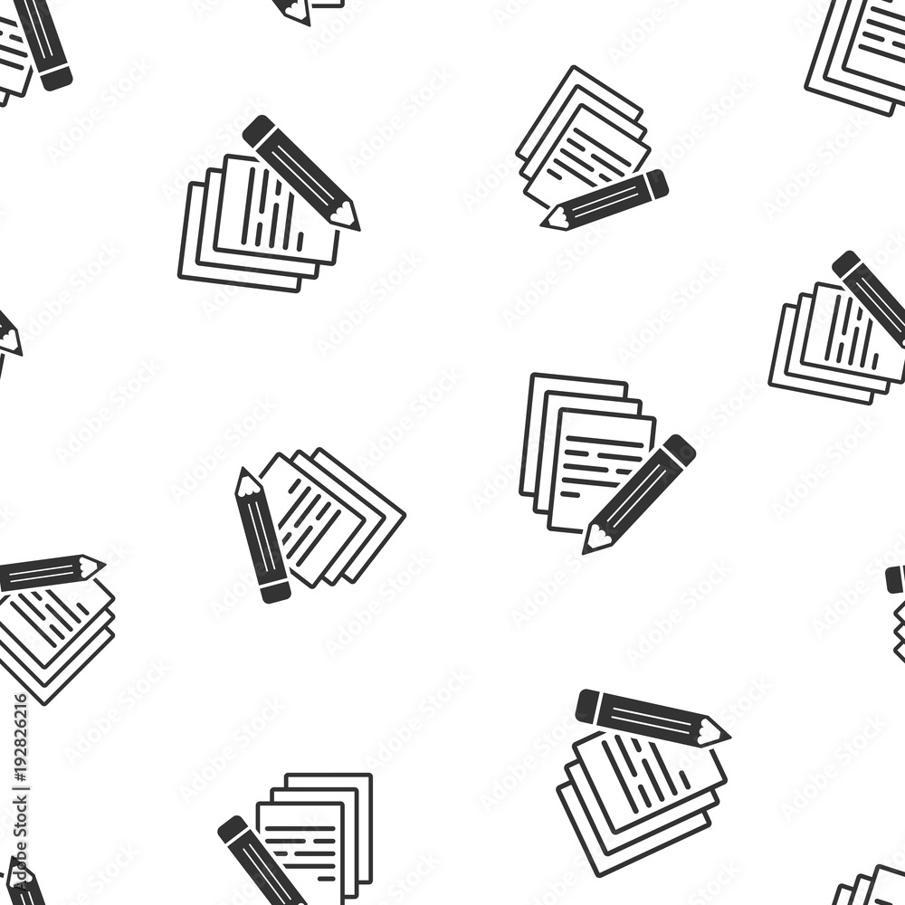 Poster document with pencil seamless pattern background. business flat vector illustration. document concep