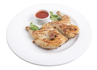 Grilled chicken with tomato sauce.