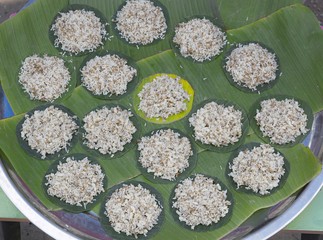 Egg of Ants arranged on banana leaves for sell / Egg of Ant and become the food for human,Popular for cooking yam type . , Especially in Thailand.