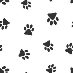 Paw print icon seamless pattern background. Business flat vector illustration. Dog, cat, bear paw sign symbol pattern.