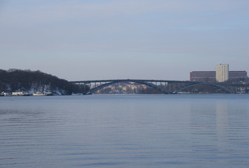 Fototapeta premium Long bridge in Stockholm an the smal island Essingen