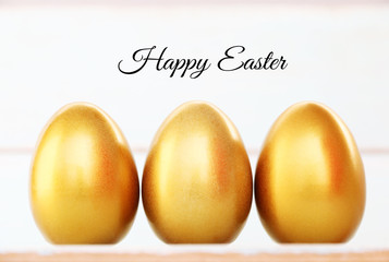 happy easter text and gold egg easter on background