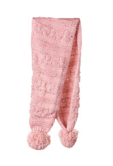 Children's pink knitted muffler with pompon.