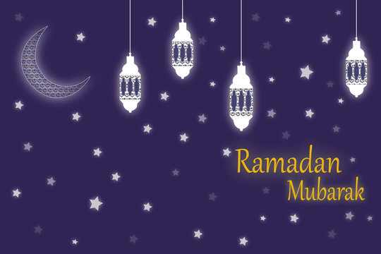 Background about Ramadan with moon and lanterns 