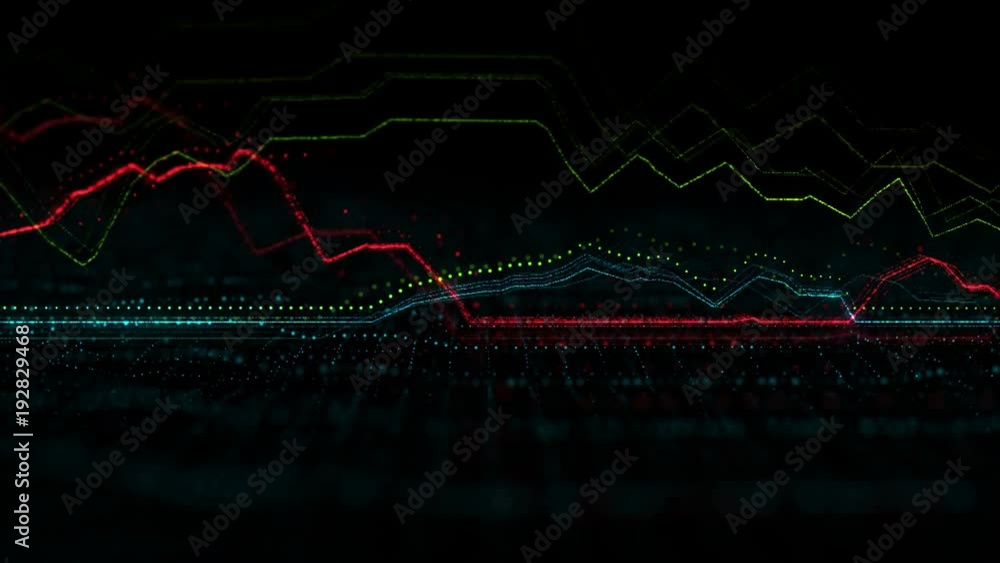 Poster 3d render background with graph. dots form up and down graph forms. digital finance concept. loopabl