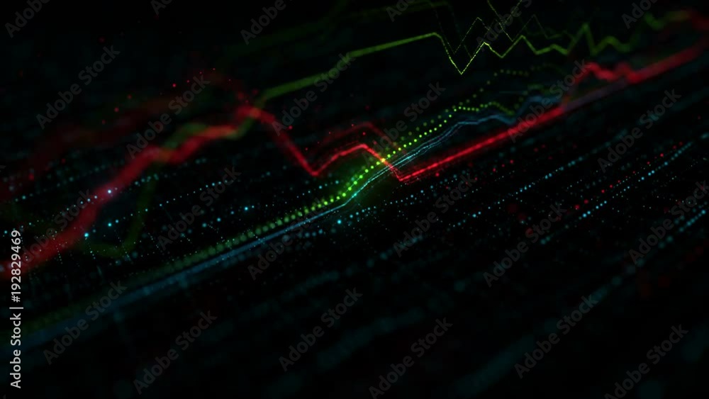 Poster 3d render background with graph. dots form up and down graph forms. digital finance concept. loopabl