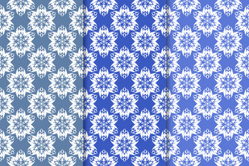 Blue floral ornaments. Set of vertical seamless patterns