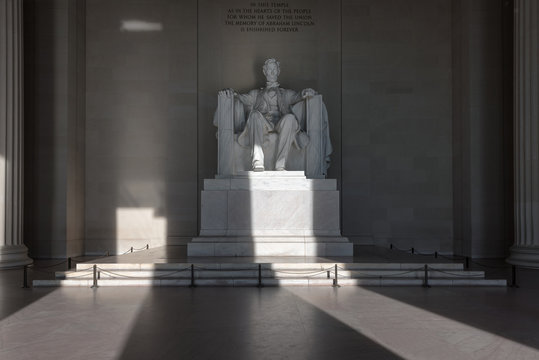 Lincoln Memorial statue at sunrise, Washington, DC.
