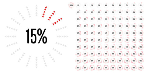 Set of circle percentage diagrams from 0 to 100 ready-to-use for web design, user interface (UI) or infographic - indicator with red