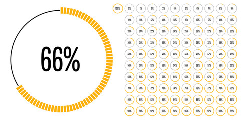 Set of circle percentage diagrams from 0 to 100 ready-to-use for web design, user interface (UI) or infographic - indicator with yellow