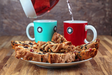 homemade pastry on a plate standing on the table top of oak