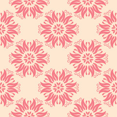 Red floral seamless pattern on beige background
