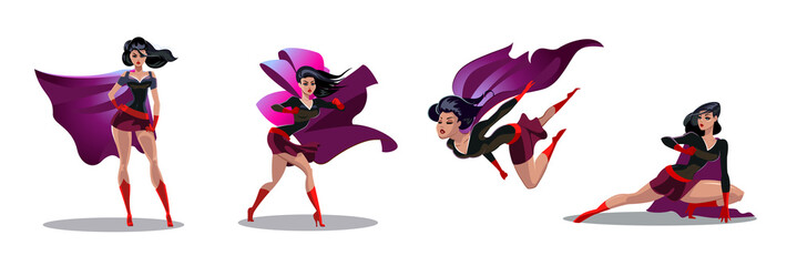 2961685 Comic superwoman actions in different poses. Female superhero vector cartoon characters. Illustration of superhero woman cartoon