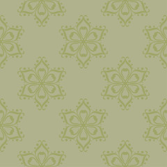 Olive green floral seamless pattern. Ornamental background
