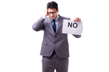 Businessman in negative no answer isolated on white background