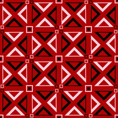 Black and white geometric seamless pattern. On red background
