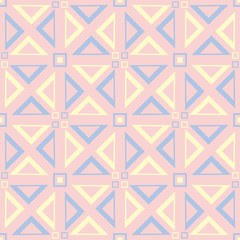 Geometric seamless pattern. Pale pink background with blue and beige elements