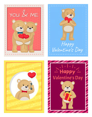 Happy Valentines Day Postcards with Teddy Bears