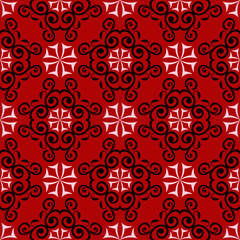 Floral seamless pattern. Black and white design on red background