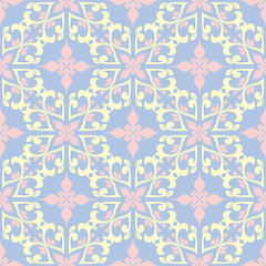 Floral seamless pattern. Pale blue background with beige and pink flower elements