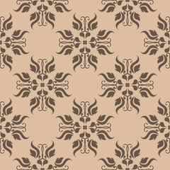 Dark brown floral seamless pattern on beige background