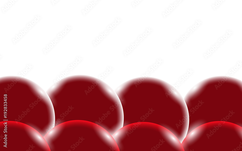 Poster red abstract shiny beautiful and convex smooth volumetric simple balls, bubbles, circles located fro