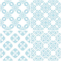 Floral patterns. Set of light blue elements on white. Seamless backgrounds