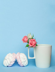 confectionery, souffle and cup with flowers