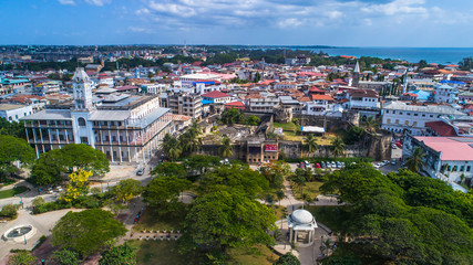 Aerial. Stone town, Zanzibar, Tanzania.