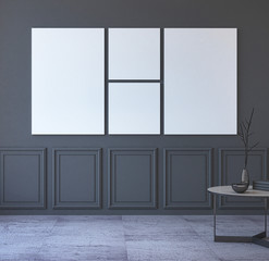 Mock Up Posters in Grey Interior Background. 3d Rendering
