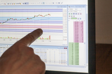 A finger indicating changes in the chart on the exchange