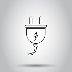 Obraz premium Plug socket icon in line style. Vector illustration on isolated background. Business concept power wire cable pictogram.