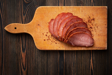 Sandwich with dried pork meat closeup