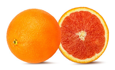 Juicy red orange isolated on white background with clipping path