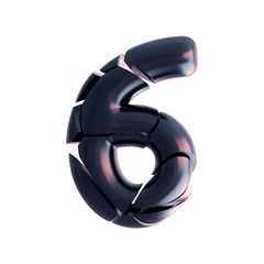 Number 6. 3d Fragmented high tech Typeset. Abstract Fractal Cracked Font. 3d Rendering Isolated on White Background.