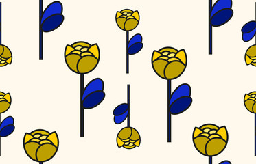 Pattern of flowers with a rose of gold, yellow, vector