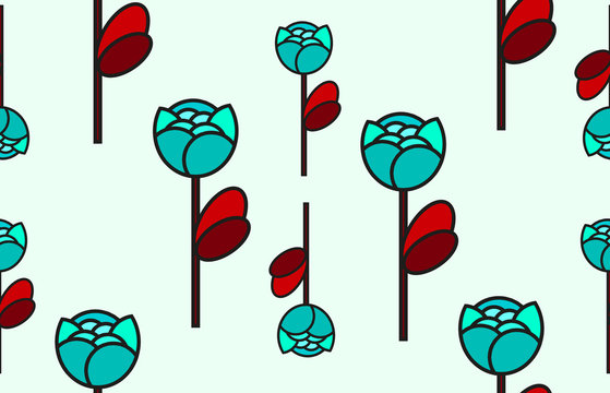 Fototapeta Pattern of flowers with a turquoise rose