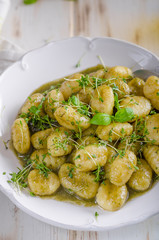 Pesto gnocchi, garlic and fresh herbs olive oil