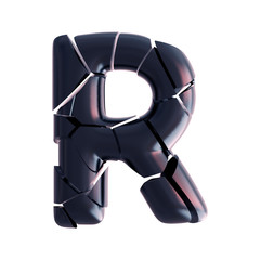 Letter R. 3d Fragmented high tech typeset. Abstract Fractal Cracked Font. 3d Rendering isolated